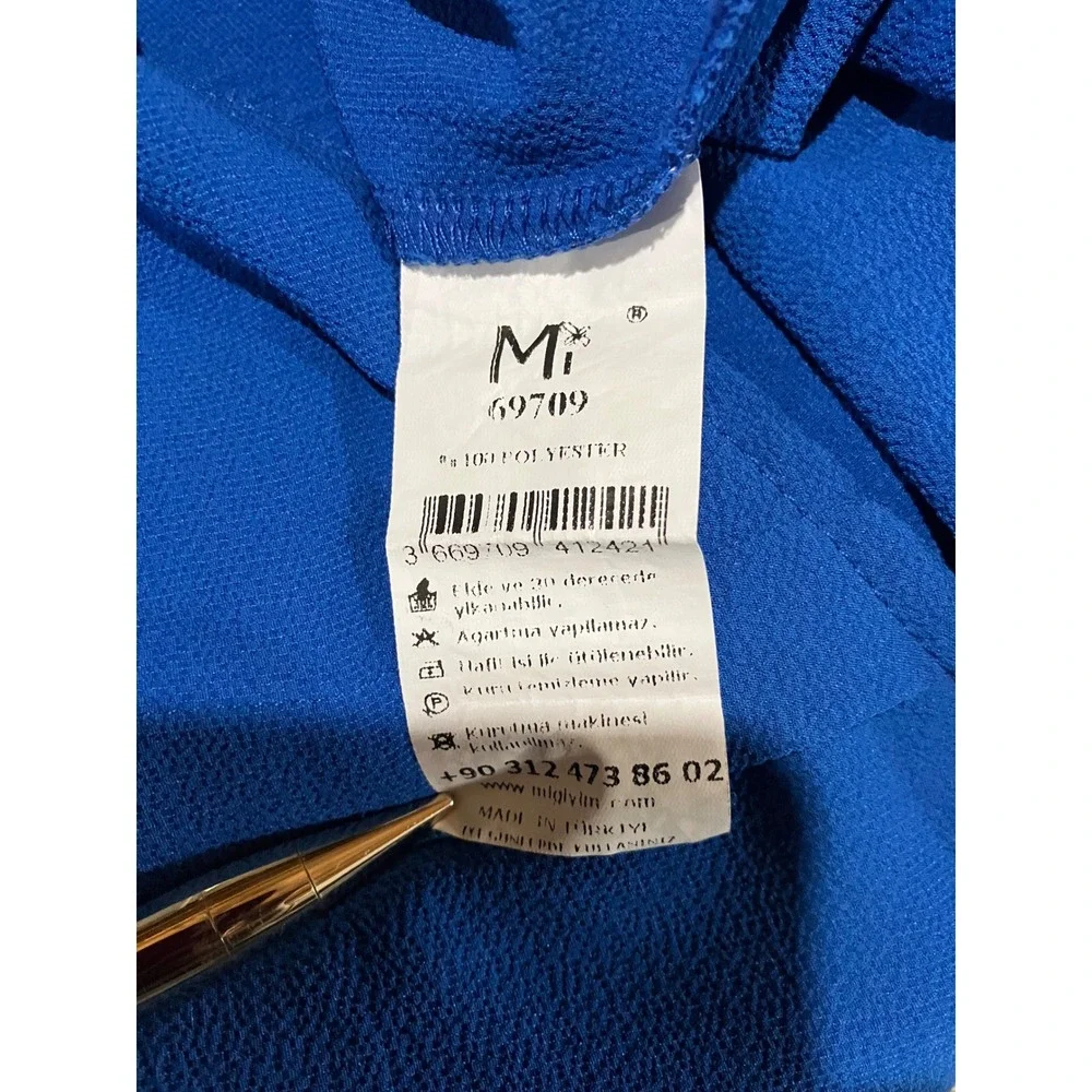 Tunic‎ Dress 10-12 Cobalt Blue Embellished Lagenlook Layering Long Sleeve Modest